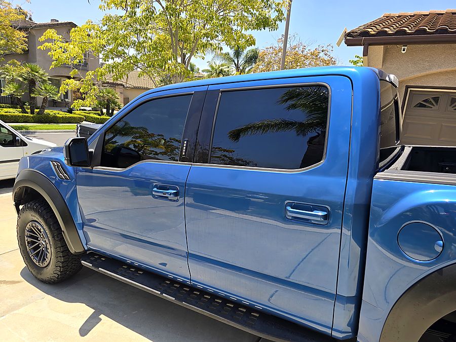 Ford F-150 Raptor — ceramic tint, dot matrix worked cleanly at the edges
