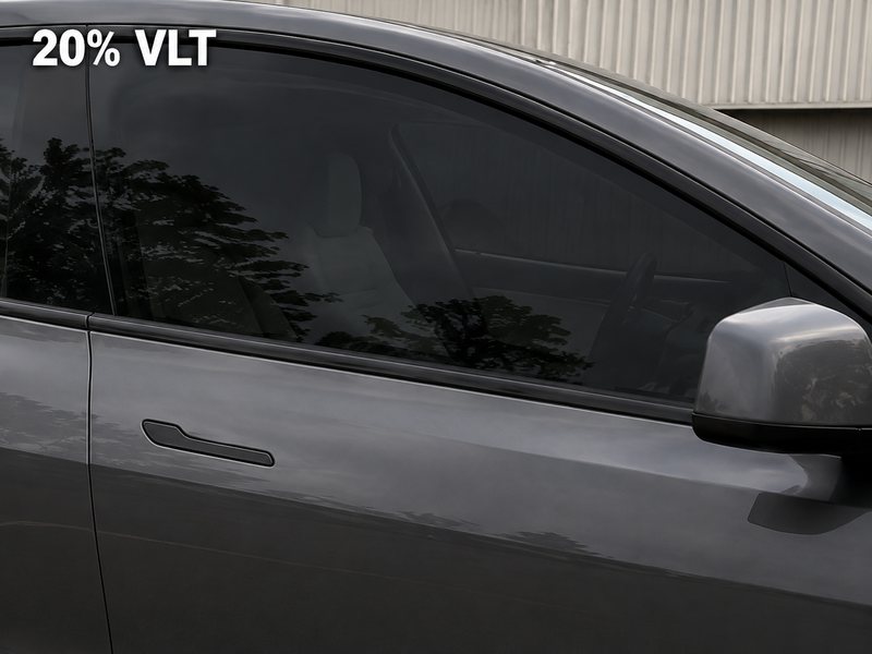 Tesla Model Y front window with 20% VLT window tint, San Diego
