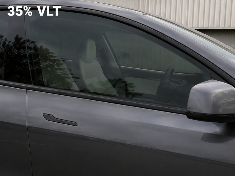 Tesla Model Y front window with 35% VLT window tint, San Diego