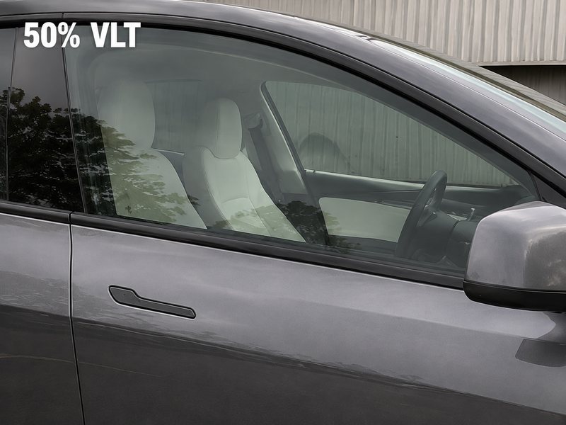 Tesla Model Y front window with 50% VLT window tint, San Diego