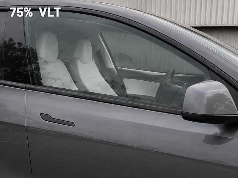 Tesla Model Y front window with 75% VLT window tint, San Diego
